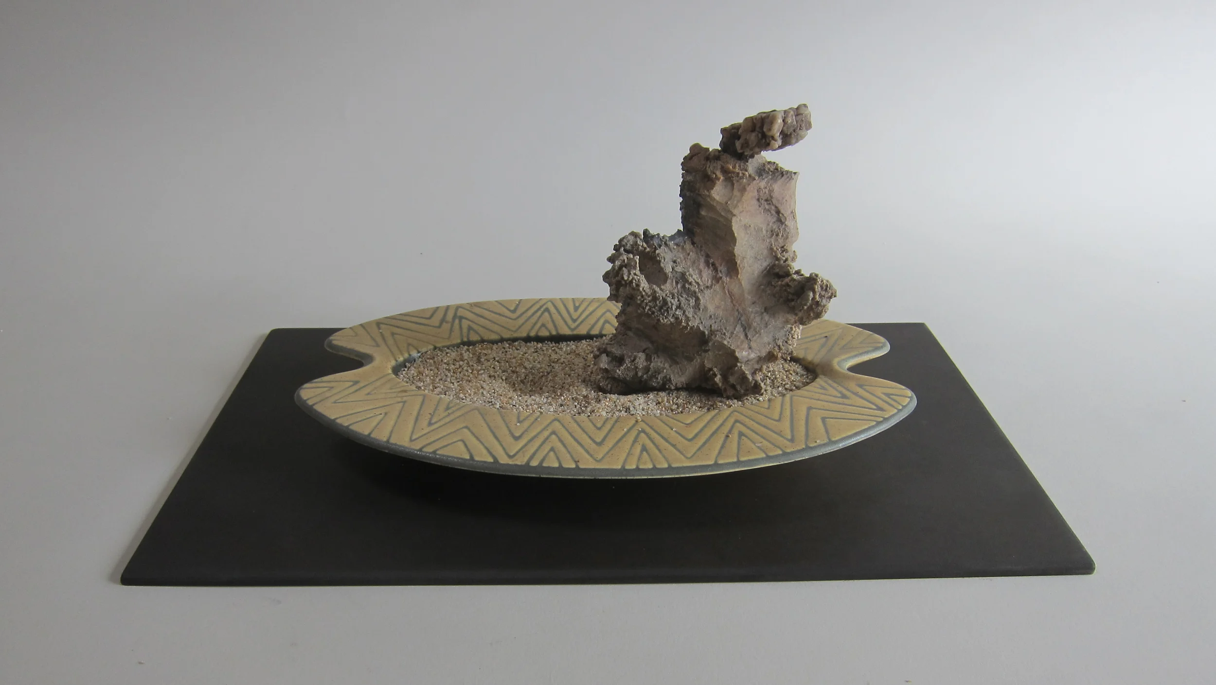   Mojave desert stone, sand, midcentury ceramic ashtray, Masonite.&nbsp;  