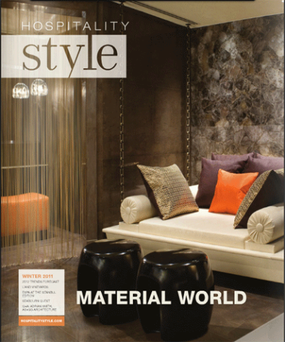 Calcified (designed by Dennie), was covered in Hospitality Style Magazine, by Mary Slovak, in the Winter 2011 Issue, pg 8.
