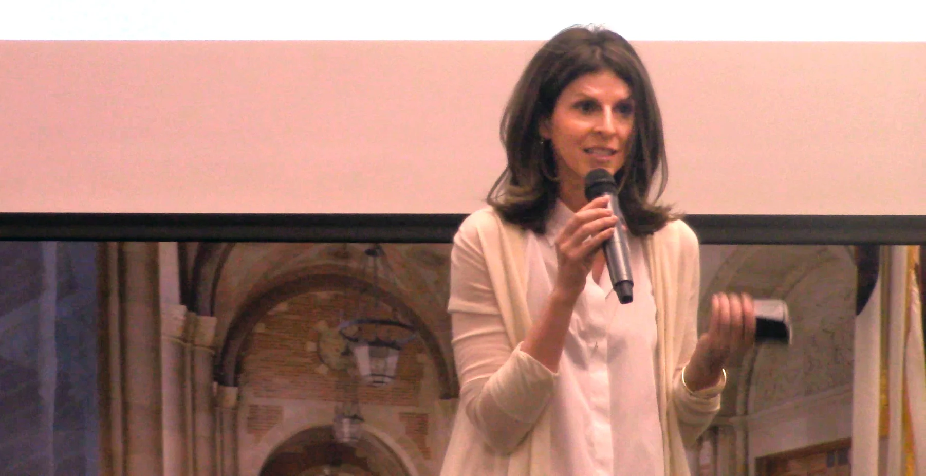 Amy Ziering addresses the audience in a Q and A after a screening of The Invisible War .