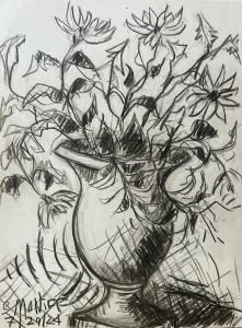 Summer Urn 1, 9x12, 2024, pencil on paper