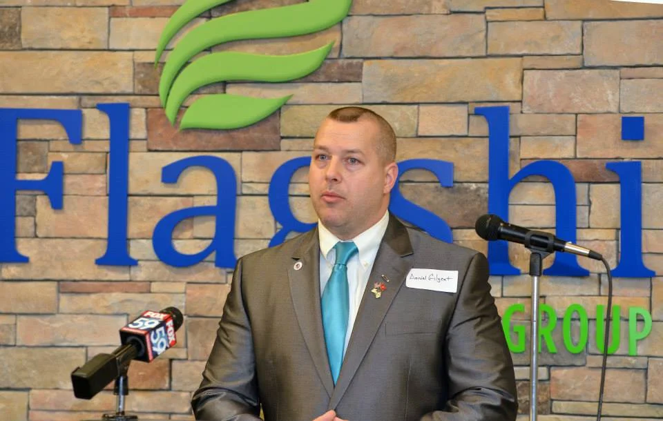 SSgt Daniel Gilyeat, USMC, Speaks to Attendees of Flagship Logistics Group Grand Opening in Indianapolis