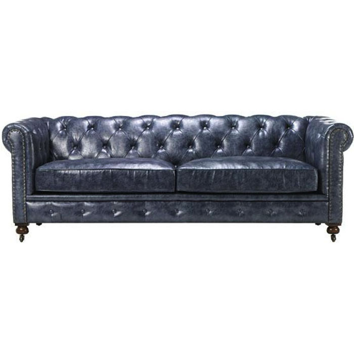 Blue Leather Chesterfield Sofa, Leather Tufted Sofa