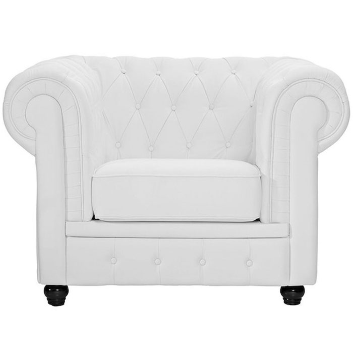 White Chesterfield Armchair Questnyc, White Tufted Leather Armchair