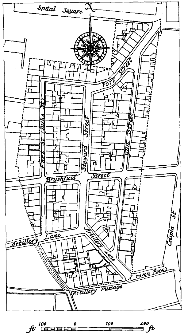 Based on a plan in the Public Record Office and on the Ordnance Survey 1873–5 . . . . Old Artillery Ground Liberty boundary