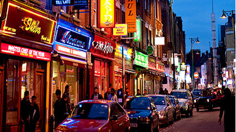 Banglatown comes alive in the evening.