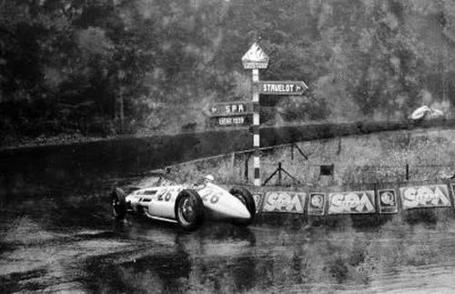 Dick Seaman in the wet at Spa, before the crash.