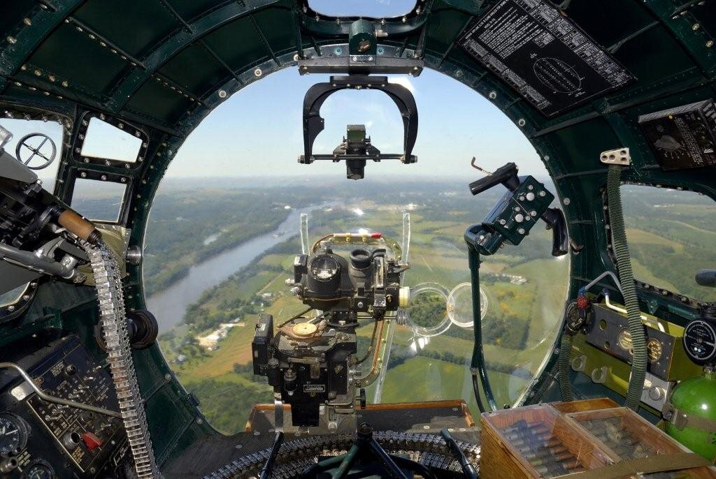 A Norden Bombsight in the nose of a B-17 Flying Fortress