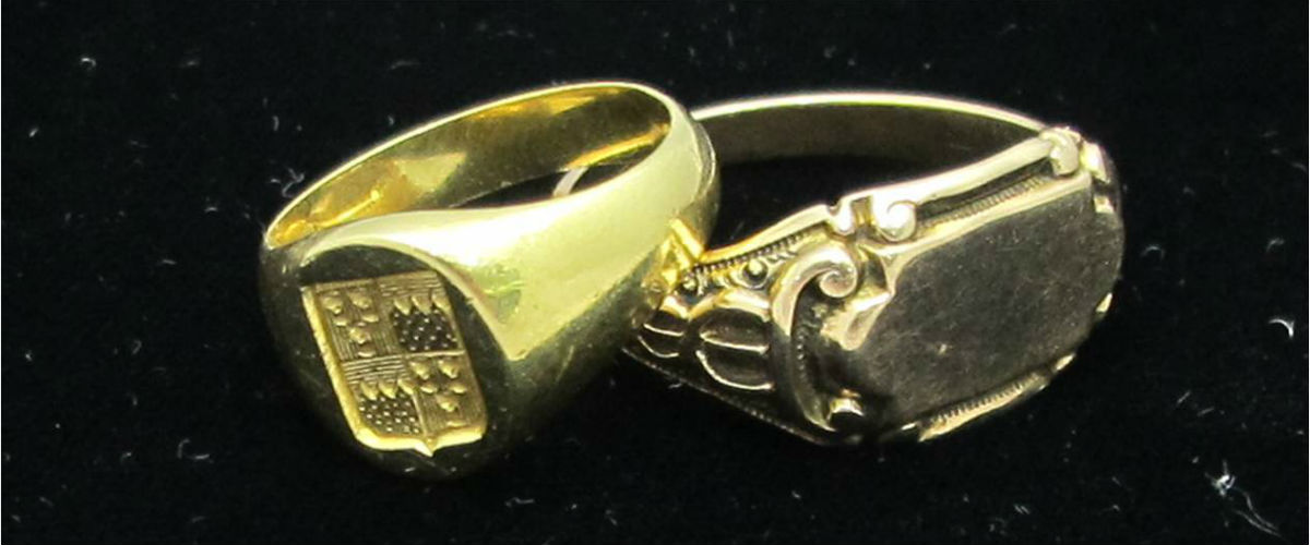 18K gold French signet ring and 10K rosy gold signet ring, at Gray & Davis