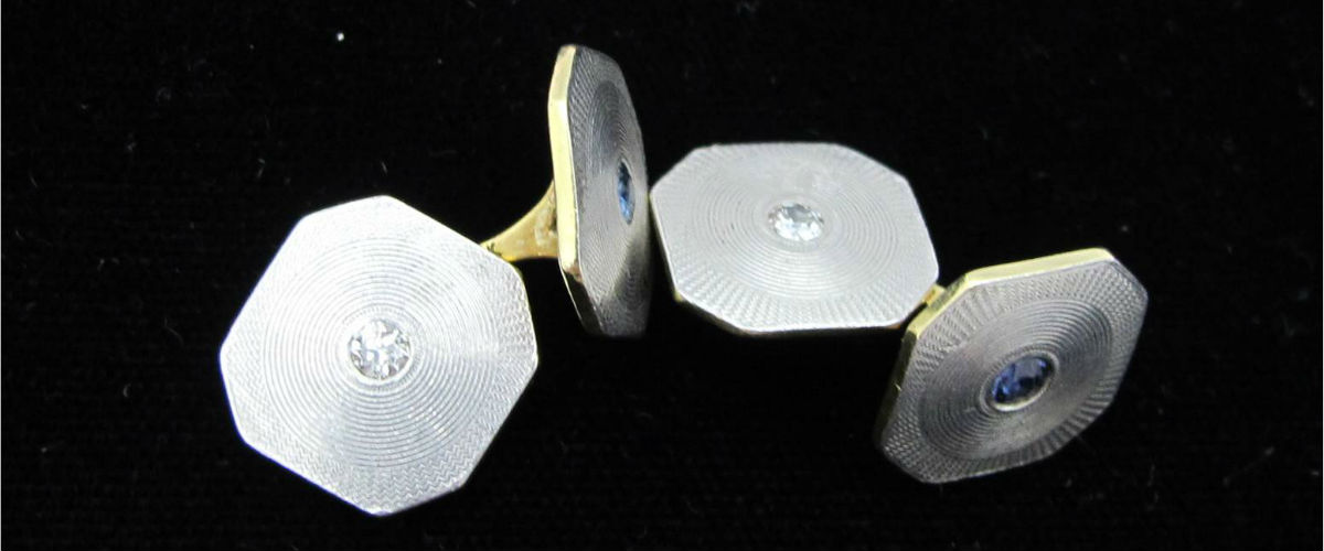 Platinum and 14K gold cufflinks with sapphire and diamonds, at Gray & Davis