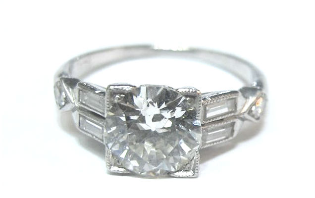 1.04ct Old European cut diamond and platinum Art Deco engagement ring, in the online shop