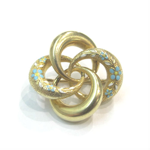 Art Nouveau 14k gold pin with enamel. Krementz maker’s mark. At Gray & Davis.