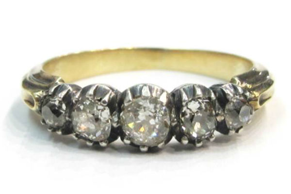 Georgian five old mine cut diamond ring in silver and 18k gold, at Gray & Davis.