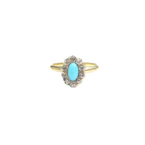 Vintage cluster ring in Persian turquoise, diamond and 14k yellow gold. Currently available in the G&D online shop !
