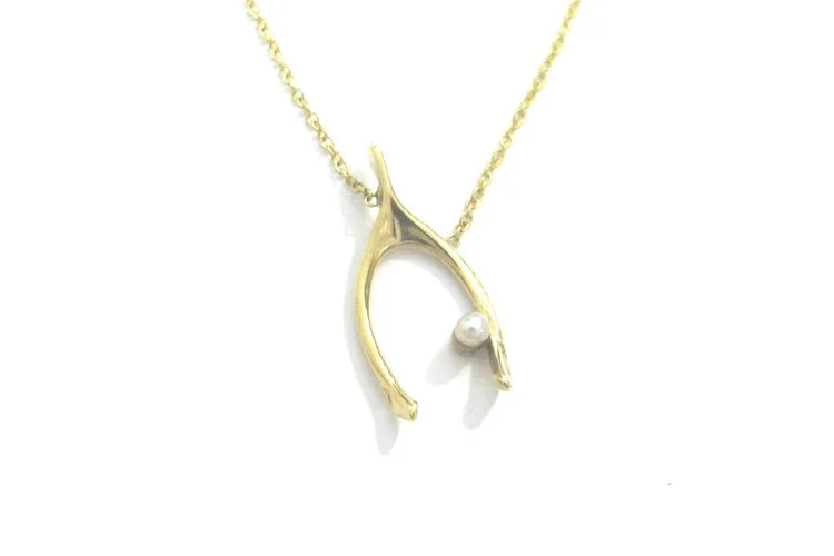 Vintage 14k Gold And Pearl Wishbone 