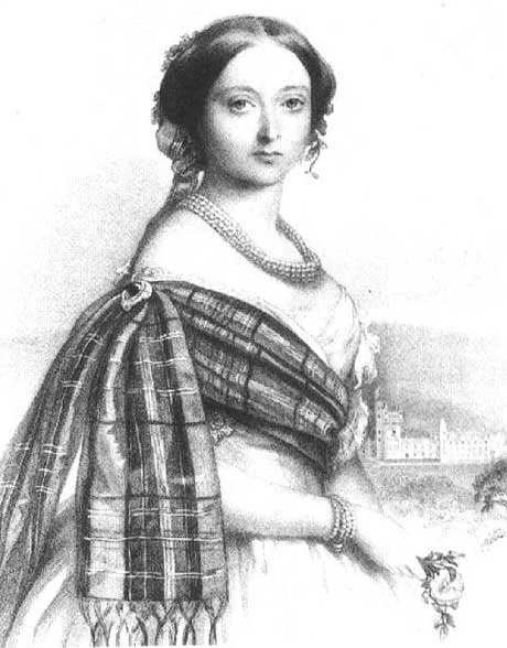 Illustration of Queen Victoria rocking some tartan. 