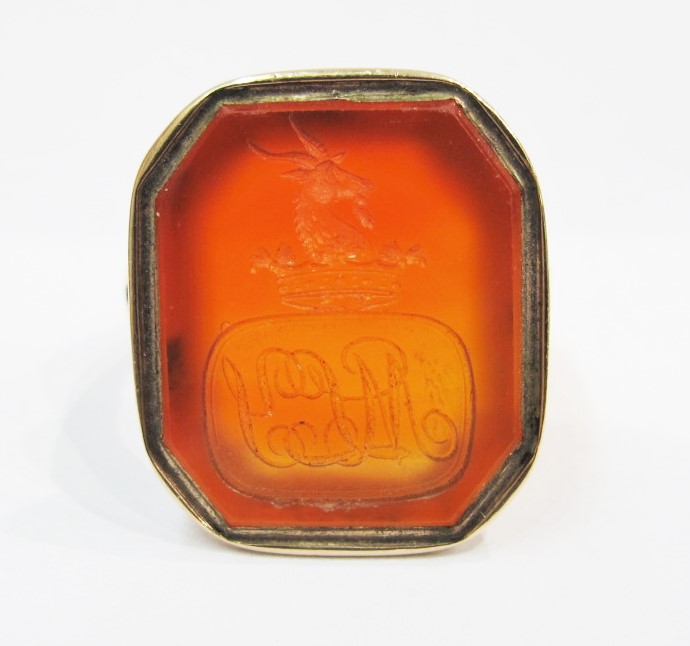 Intaglio seal ring. 14k gold, carnelian, early 19th century. Currently available at Gray & Davis.