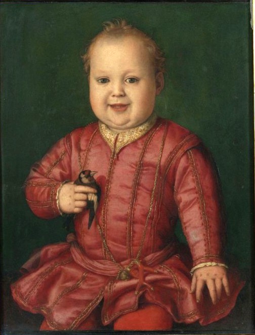 Giovani D'Medici wearing a coral branch amulet, painted by Agnolo Bronzino c. 1545. 