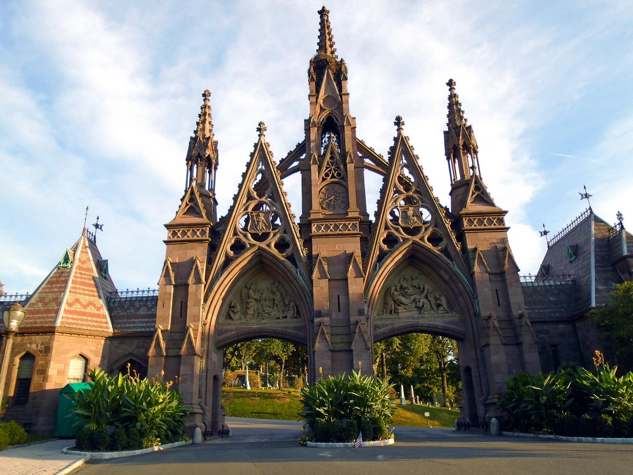 The "Gothic Gates" of Green-Wood were designed by Richard Upjohn and built in the early 1860s.