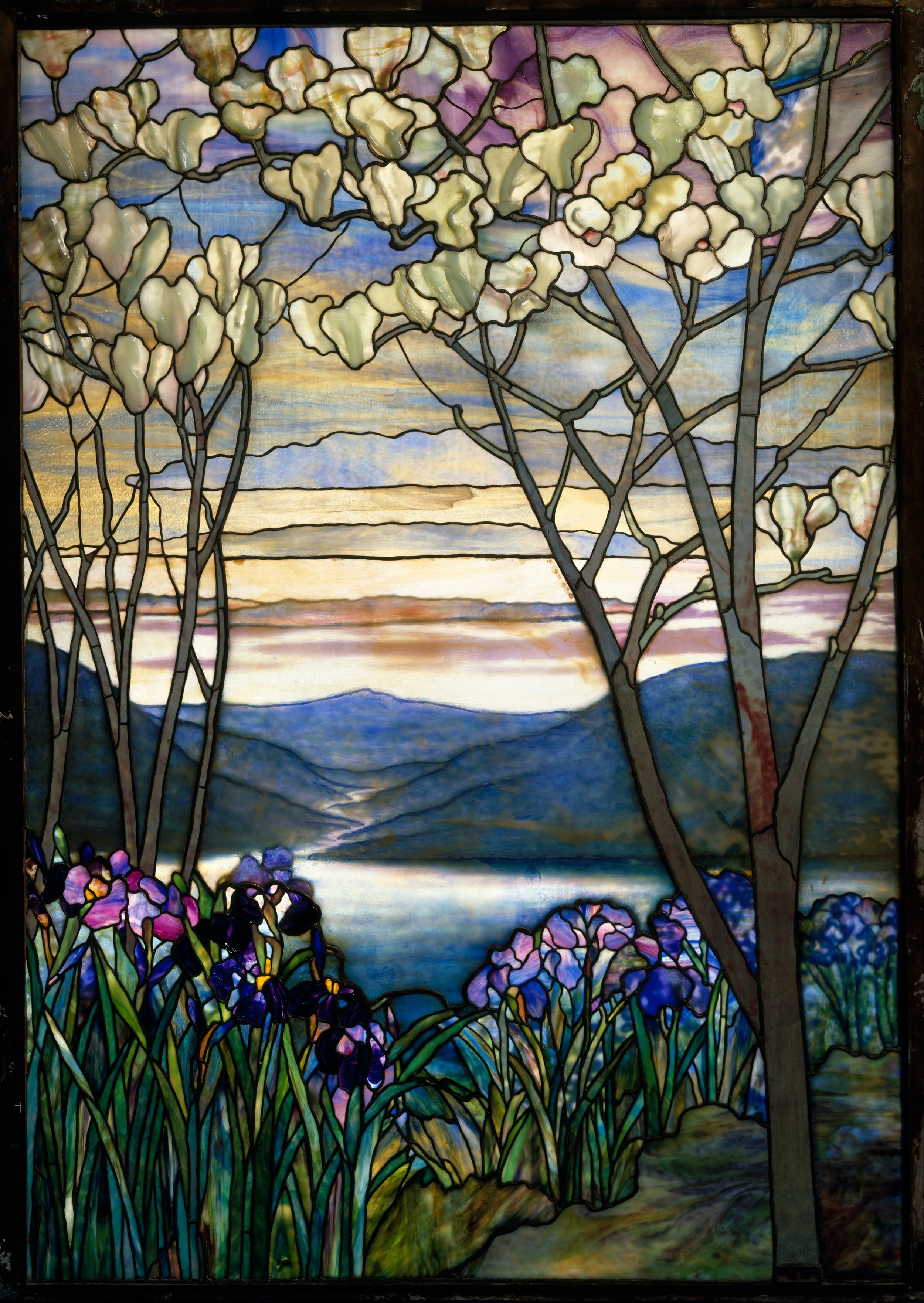 Magnolias and Irises was designed by Louis c. Tiffany c. 1910 and originally installed in the Frank family mausoleum. Now it lives at The Met. 