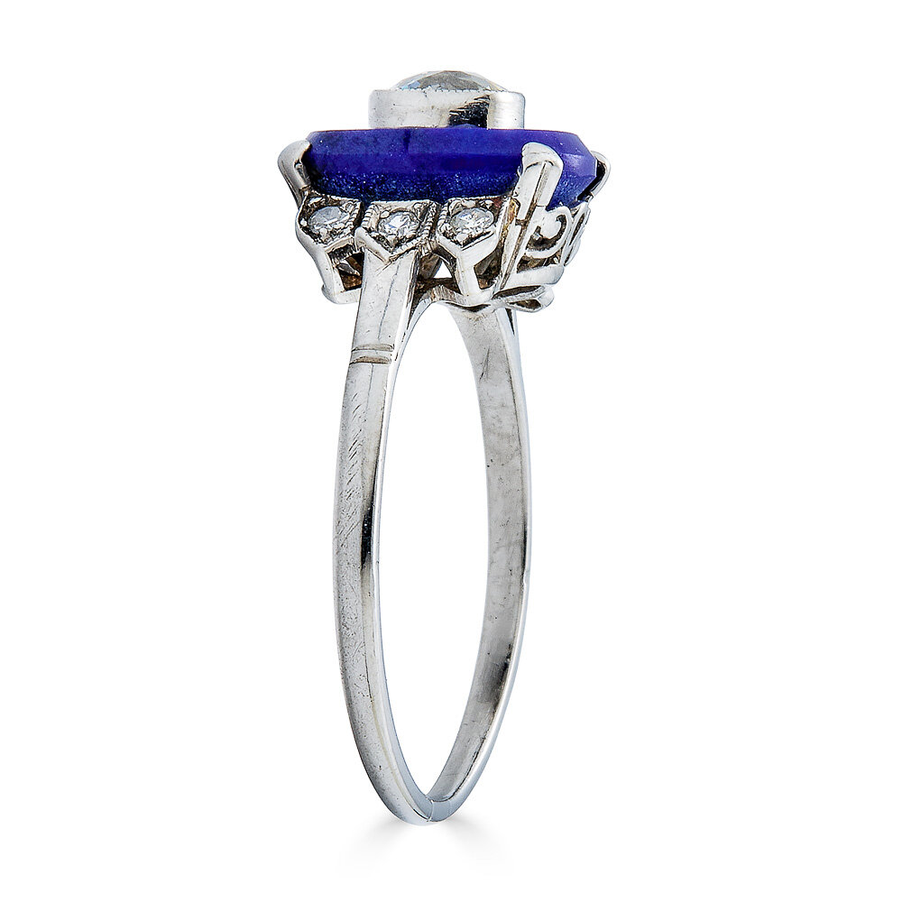 Antique Lapis Lazuli, Diamond & Platinum Ring — Gray & Davis