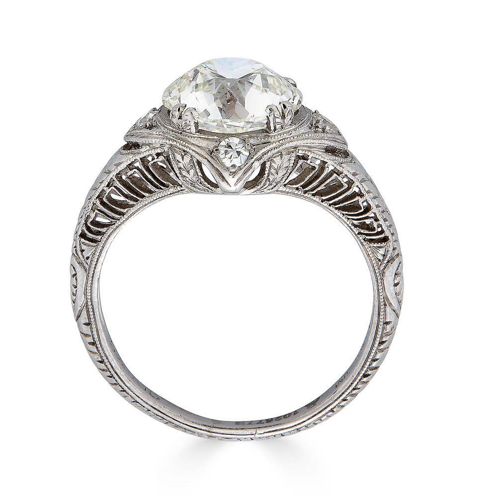 Art Deco Engagement Setting Floral Antique Ring - Gems Unique