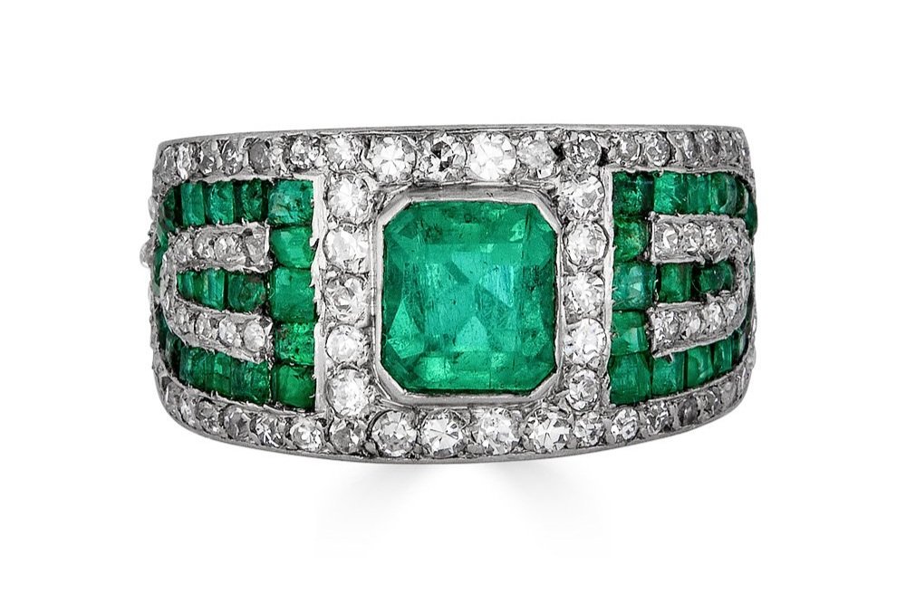 Art Deco Emerald & Diamond Ring — Gray & Davis: Antique & Custom Jewelry