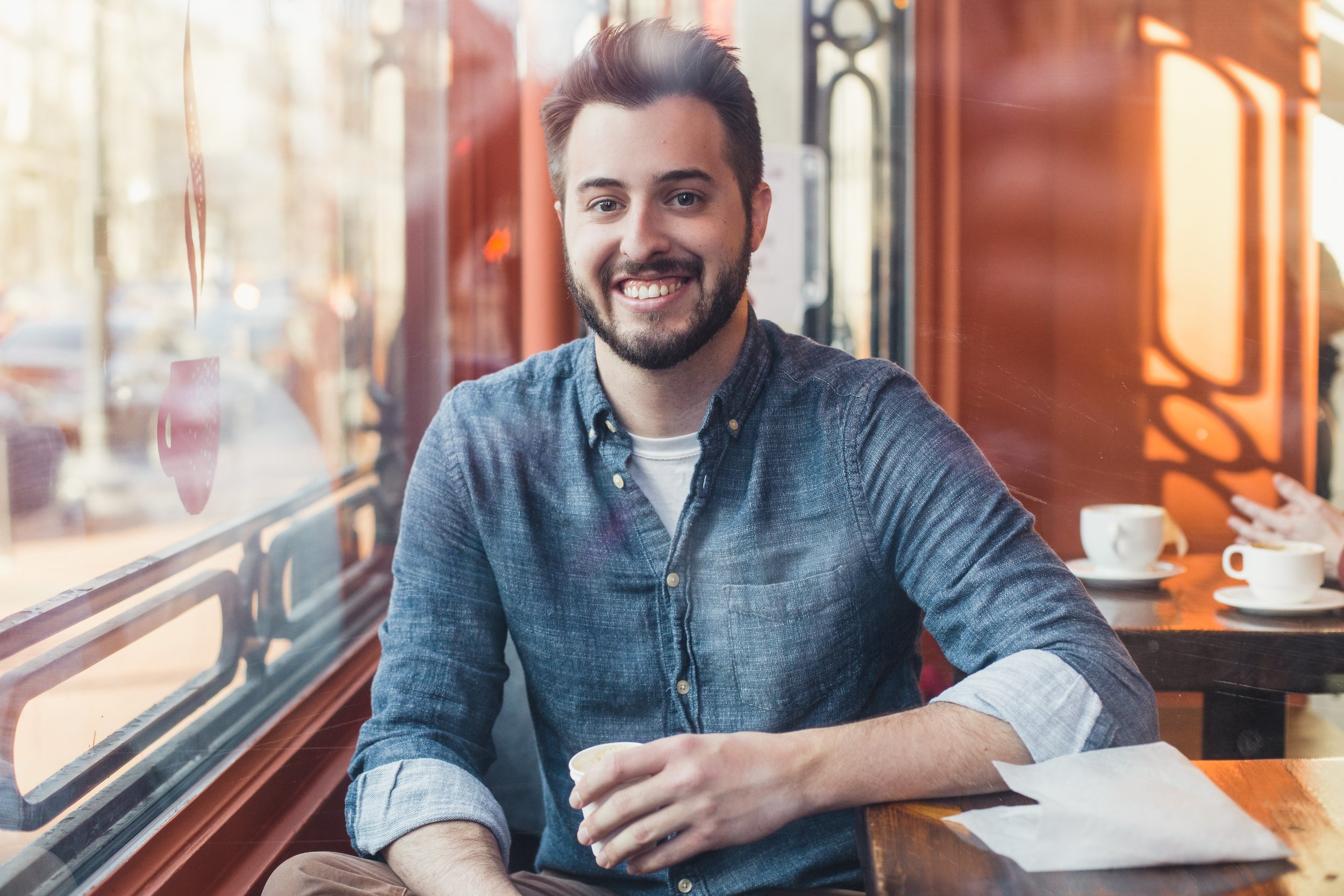 Online Dating Profile Photographer Man at Coffee Shop in Washington DC