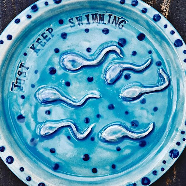 Well it's a miserable Monday! So here's a sperm plate I made whilst at a ceramic residency in Tuscany! Just keep swimming folks!