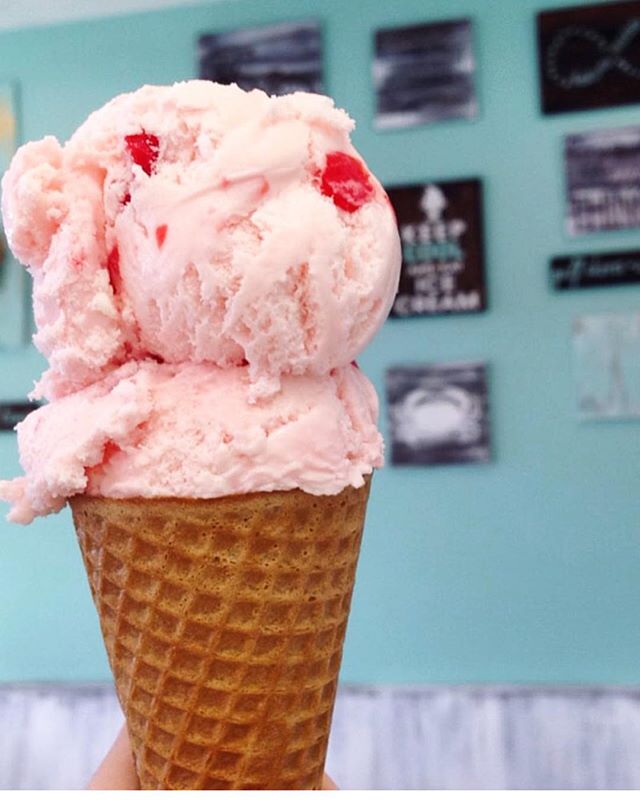 Sugar cone with cherry ice cream makes me feel like summer!