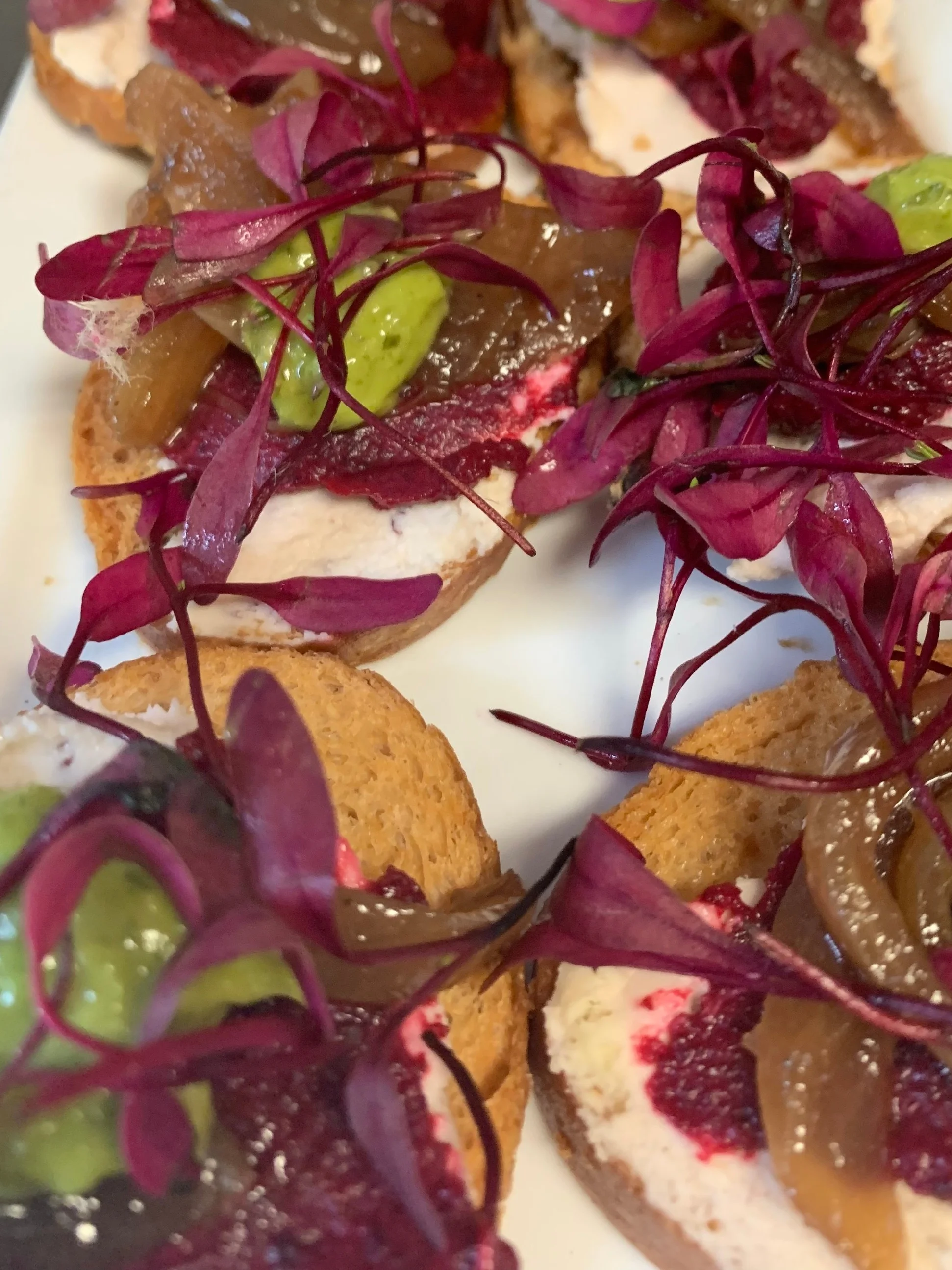 Local roasted beet puree, caramelized onion, VT goat cheese, tarragon gremolata