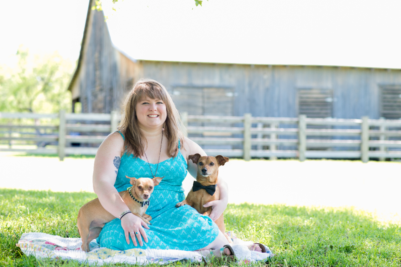Hilary with her dogs, Niko and Huey 2016