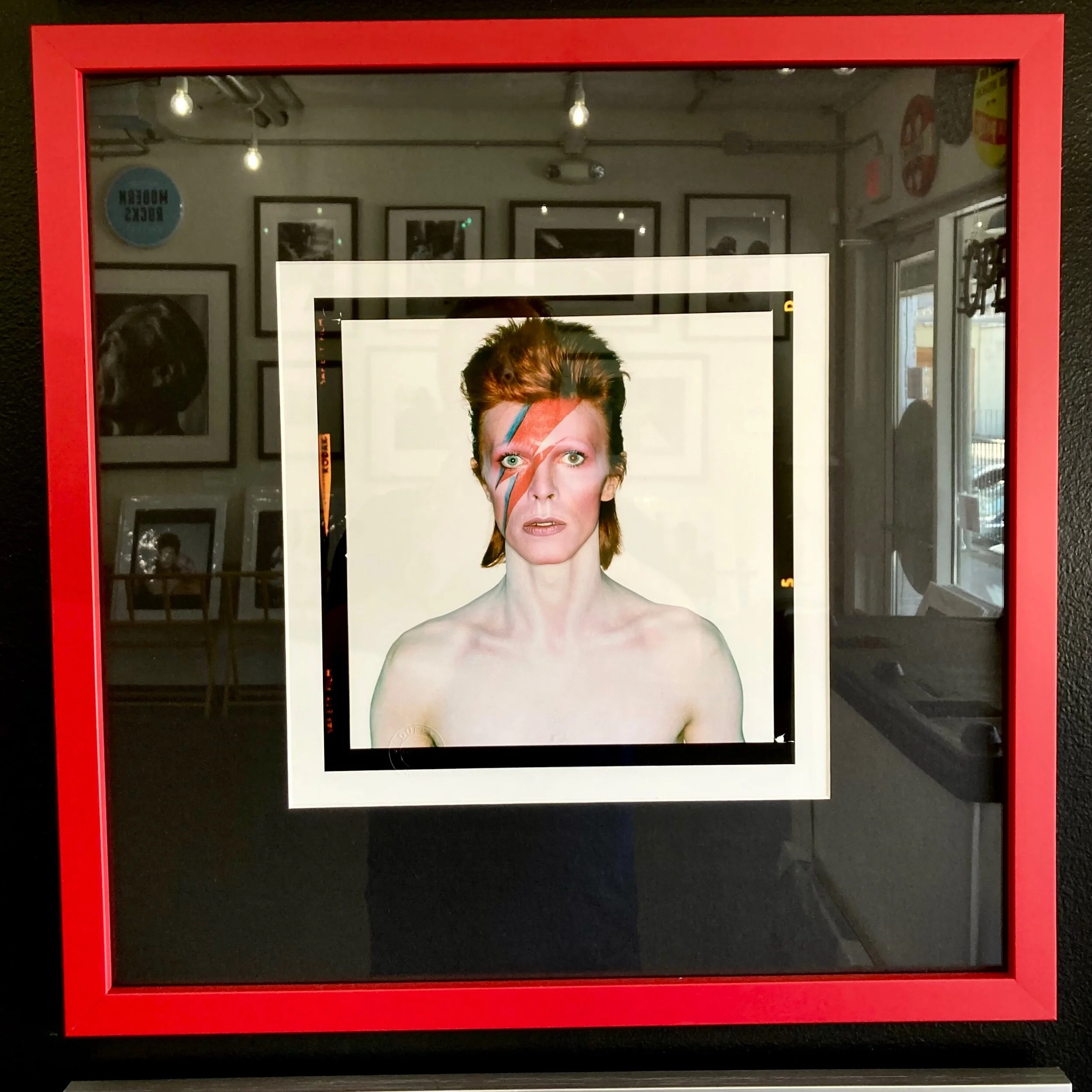 David Bowie Aladdin Sane Eyes Open, open edition with red frame