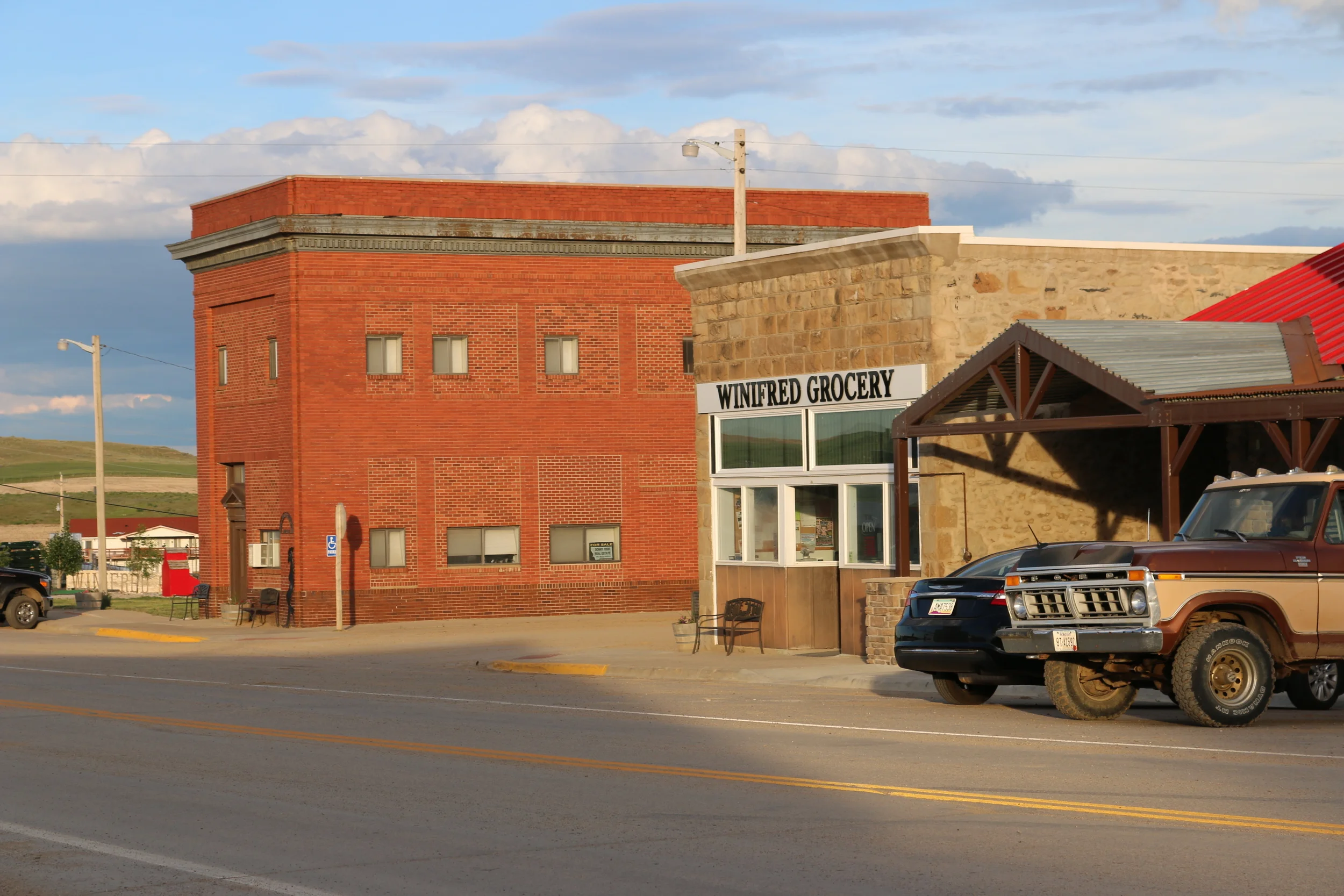 The stately Winifred Old Bank Lodge is the former home of Winifred State Bank and is the second oldest building in Winifred (behind only the Winifred Grocery building). 