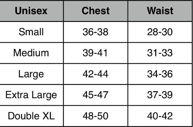  All sizes are in inches