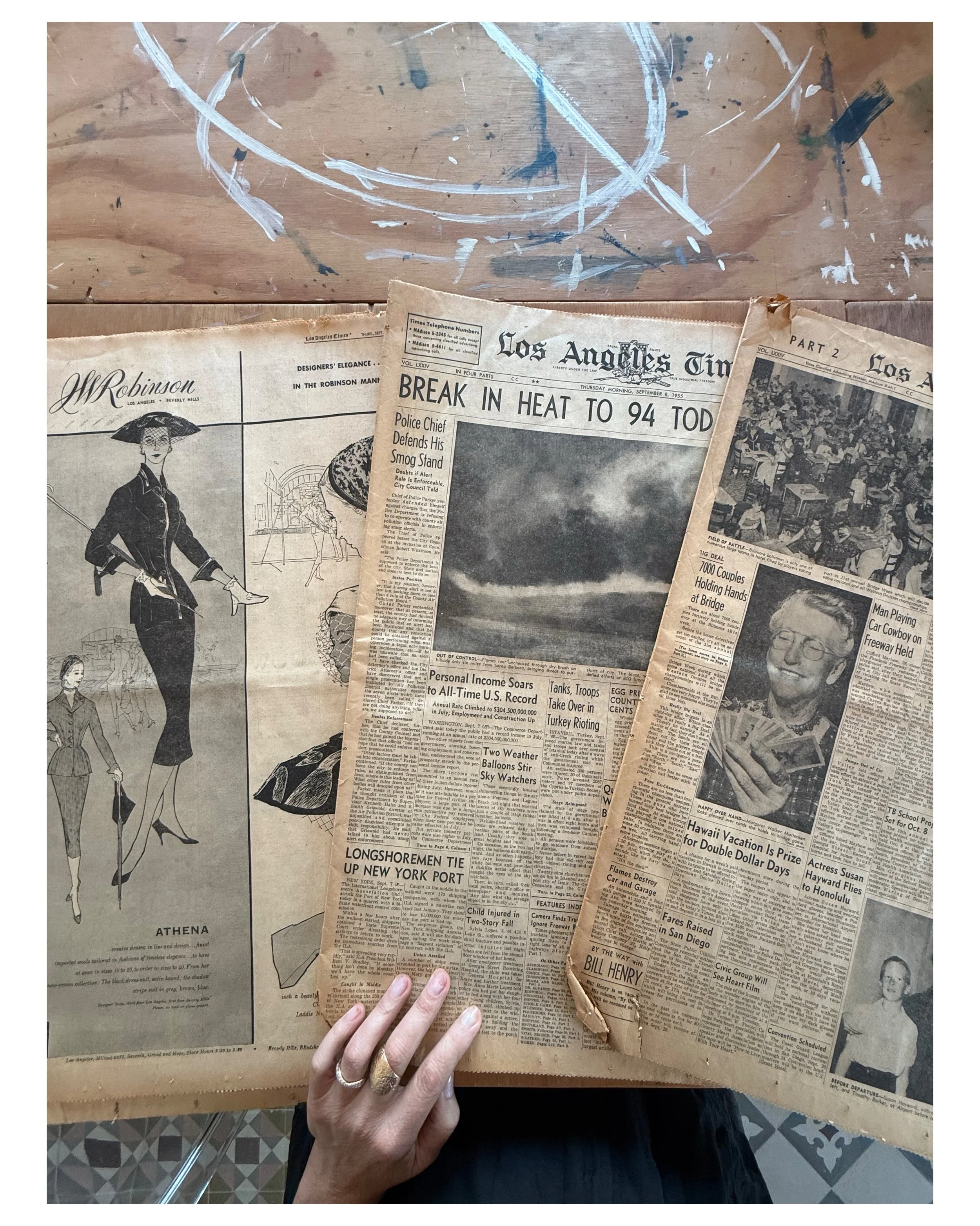 STORY TIME: 
Today, @nando_pons_arquitecto and I were hanging one of my grandma&rsquo;s antique mirrors. We noticed there was some old newspaper stuffed in between the glass and the wooden backing, so we pulled it out. It turned out to be three full 