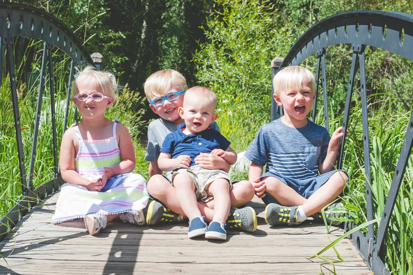 grandchildren. grandkids together for family photos. third generation. family photos in the mountains