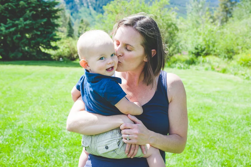 mom and young son. mom and baby boy. family photos in the summer, in the mountains