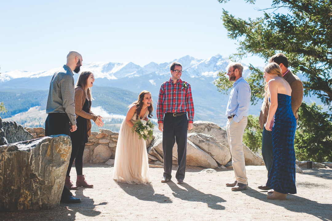 A genuine reaction from everybody at this Colorado mountain elopement after vows and the kiss! | Keeping Composure Photography