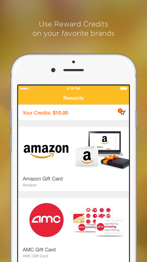 Screenshot of AnyPerk app Rewards page showing rewards from Amazon and AMC