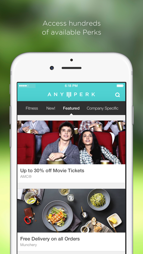 Screenshot of AnyPerk app home page with available discounts