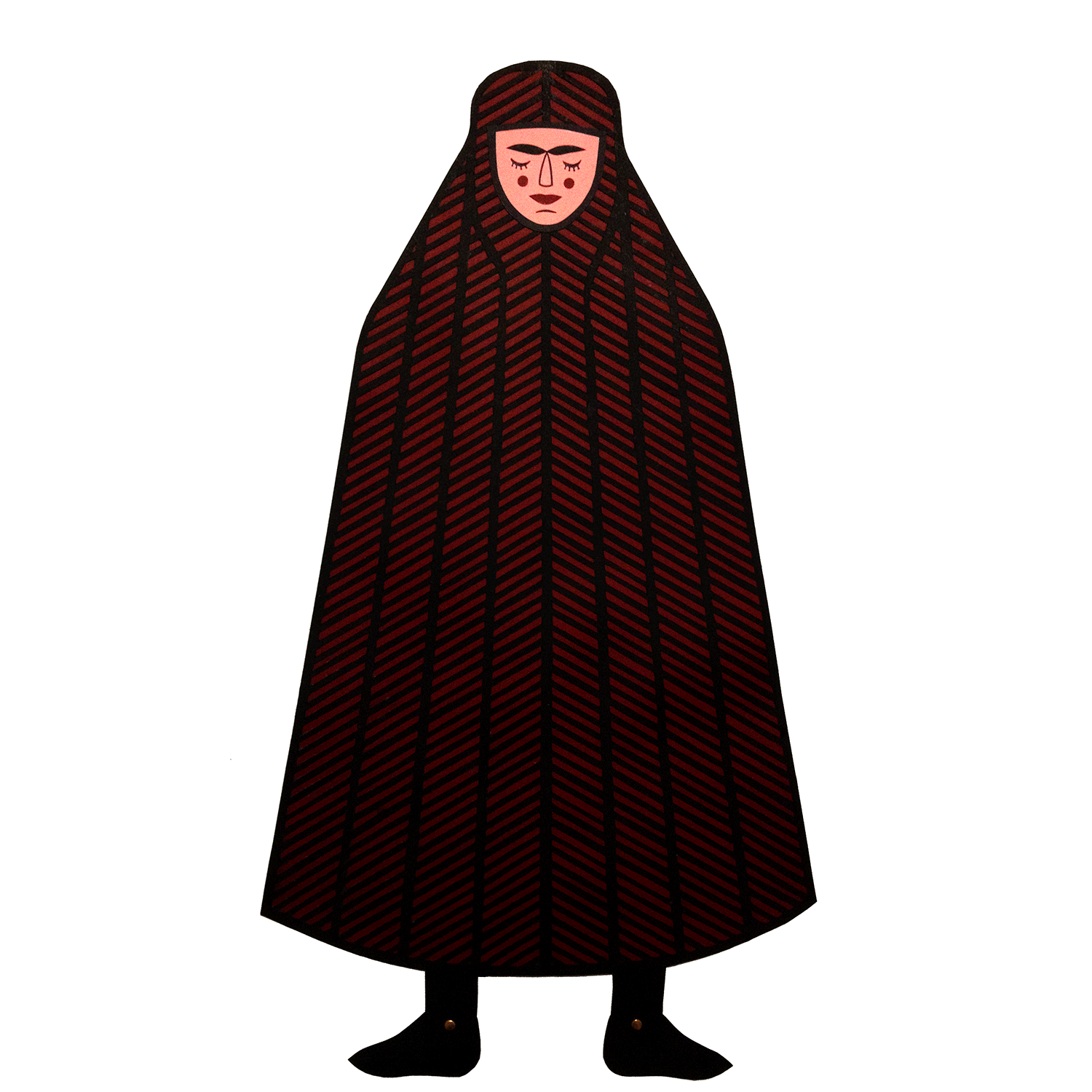 Dancing Puppet in Burka card, paper fasteners, 1m tall