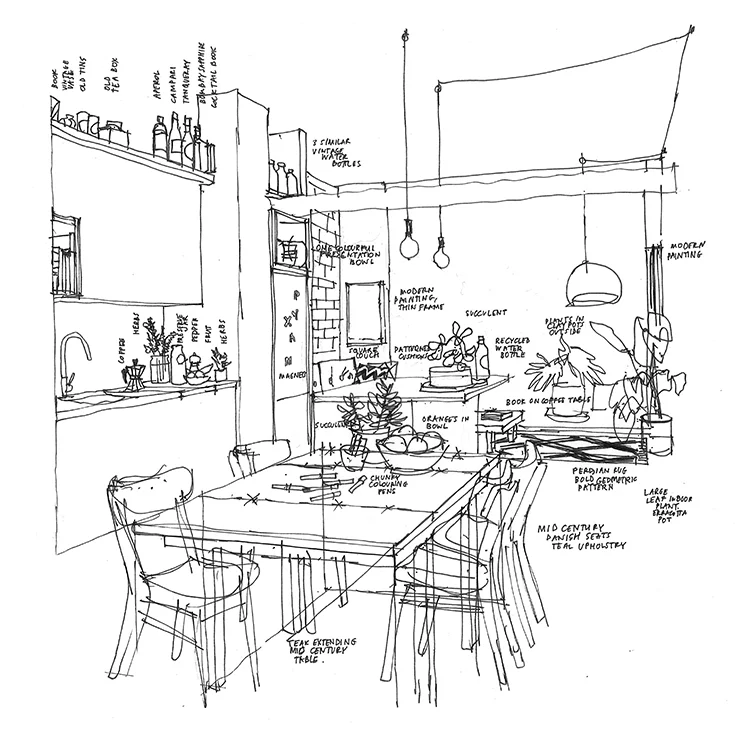 Sketch of Apartment Interior for styling the marketing renders
