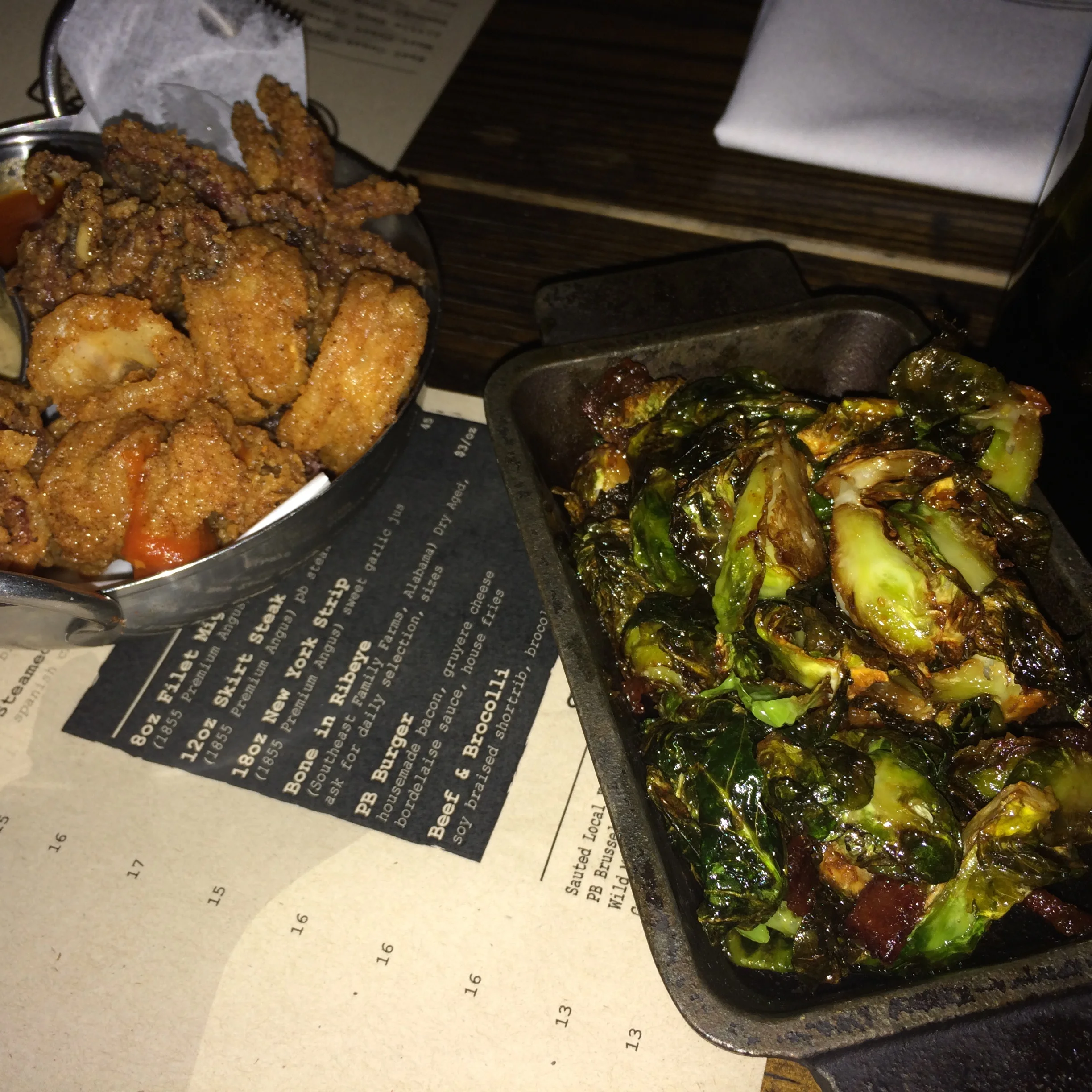 CALAMARI. PB BRUSSEL SPROUTS WITH BACON
