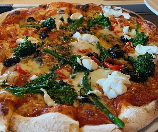 Broccoli, Olive, Bagna Cauda &amp; Burrata Pizza. #woodfiredhonestfood #seeyouatthetable...