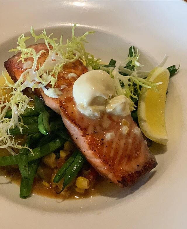 California Wild King Salmon with Summer Succotash, Blue Lake Green Beans, Garlic A&iuml;oli &amp; Meyer Lemon. #honestfood #seeyouatthetable