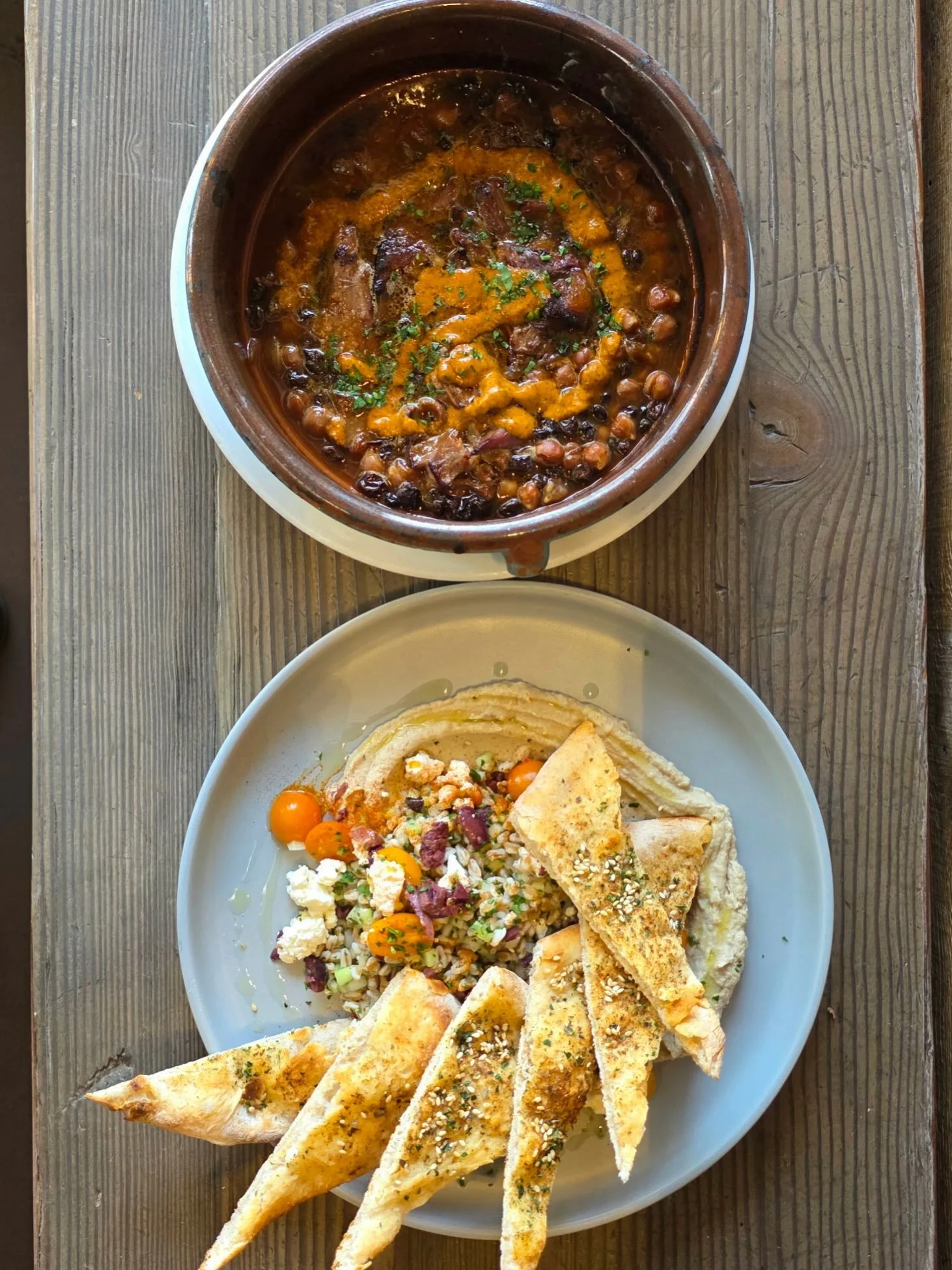 Wood Fired Lamb &amp; Za&rsquo;atar Mezze 

Superior Farms Lamb-Chickpea Rag&ugrave;, Harissa, Baba Ganoush, Farro Tabbouleh &amp; Za&rsquo;atar Bread #SeeYouAtTheTable