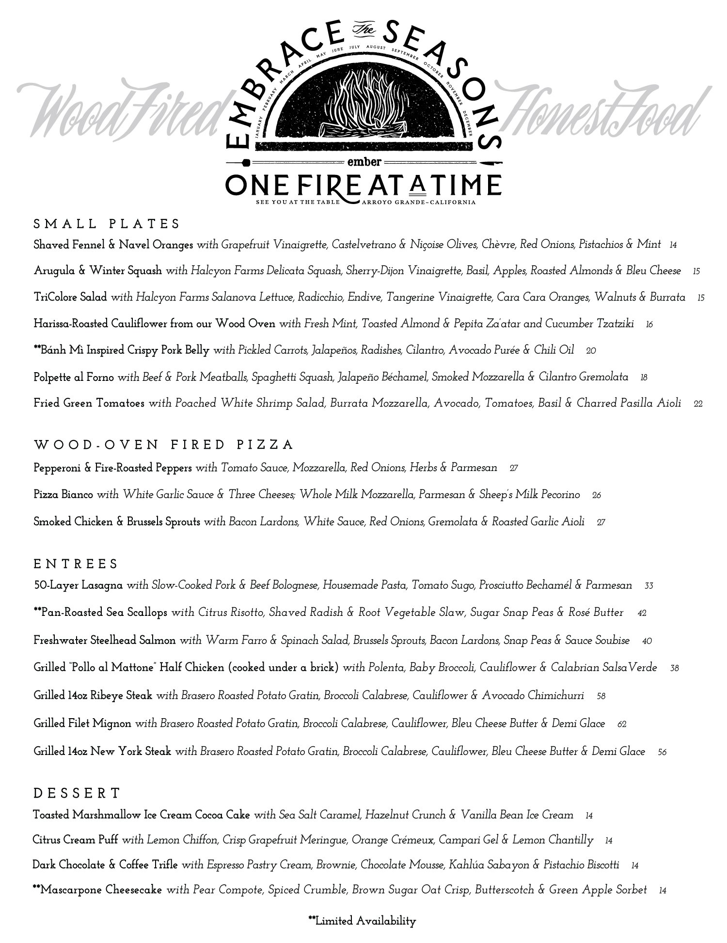 Ember Restaurant Menu | Menu for Ember Woodfire Grill in Livonia, NY ...