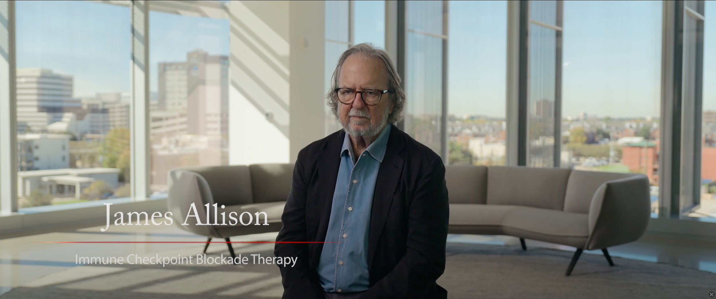 Filming a corporate testimonial video in the Houston Medical Center with Jim Allison