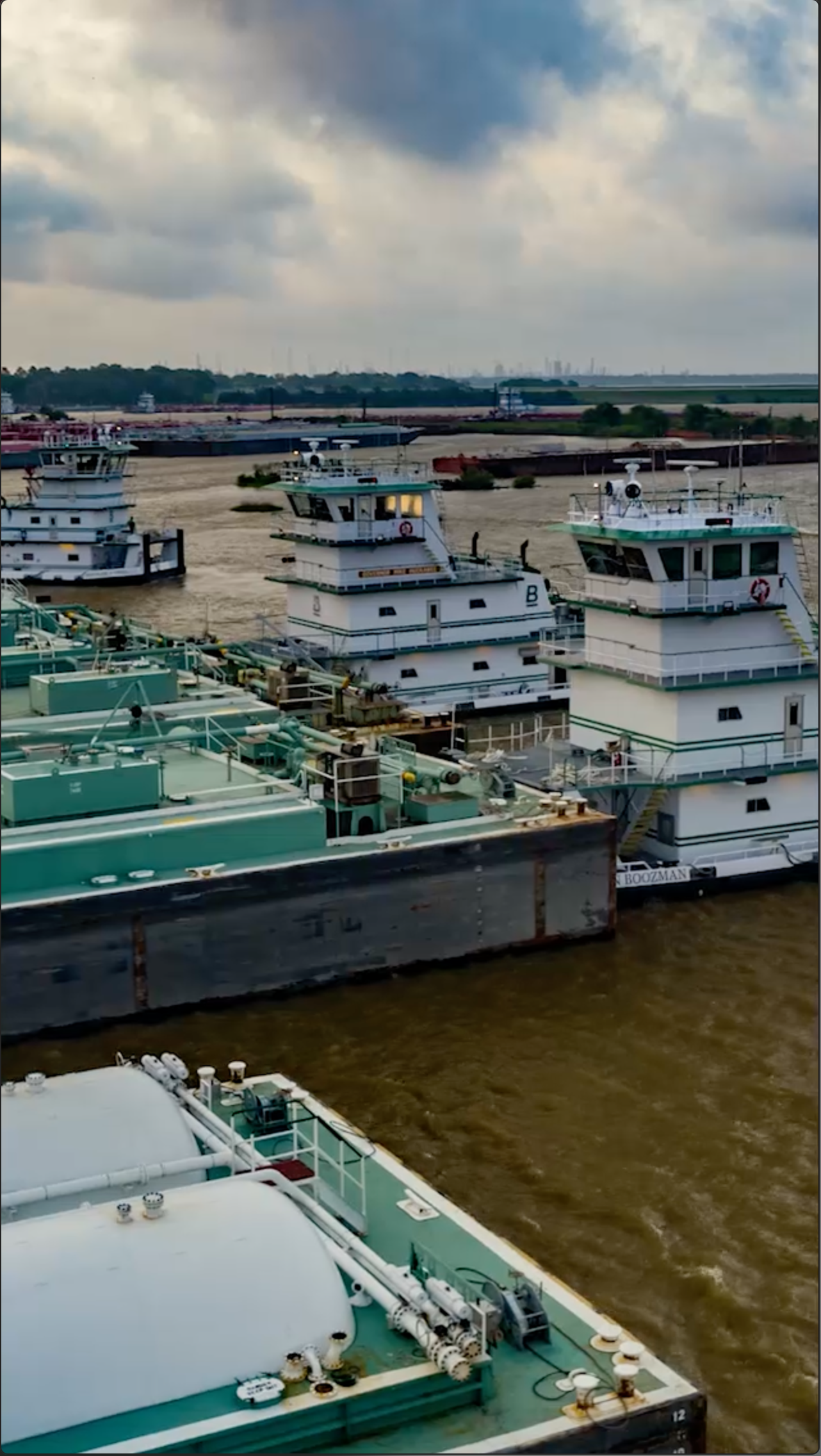 Aerial Drone footage over the Houston ship Channel at Blessey Marine