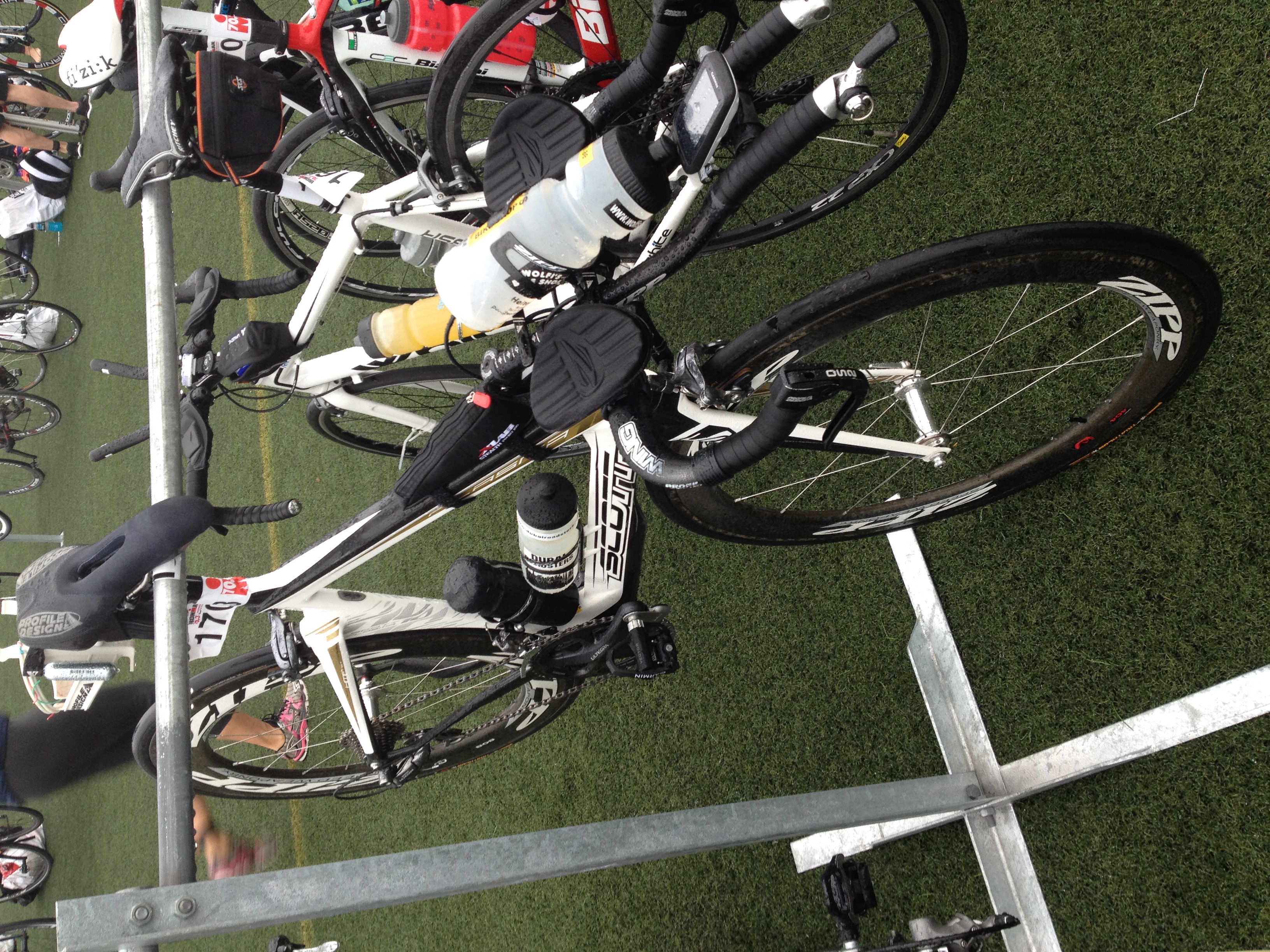 Bike soaking wet on race morning... including the inside of my X-Lab Stealth Pocket